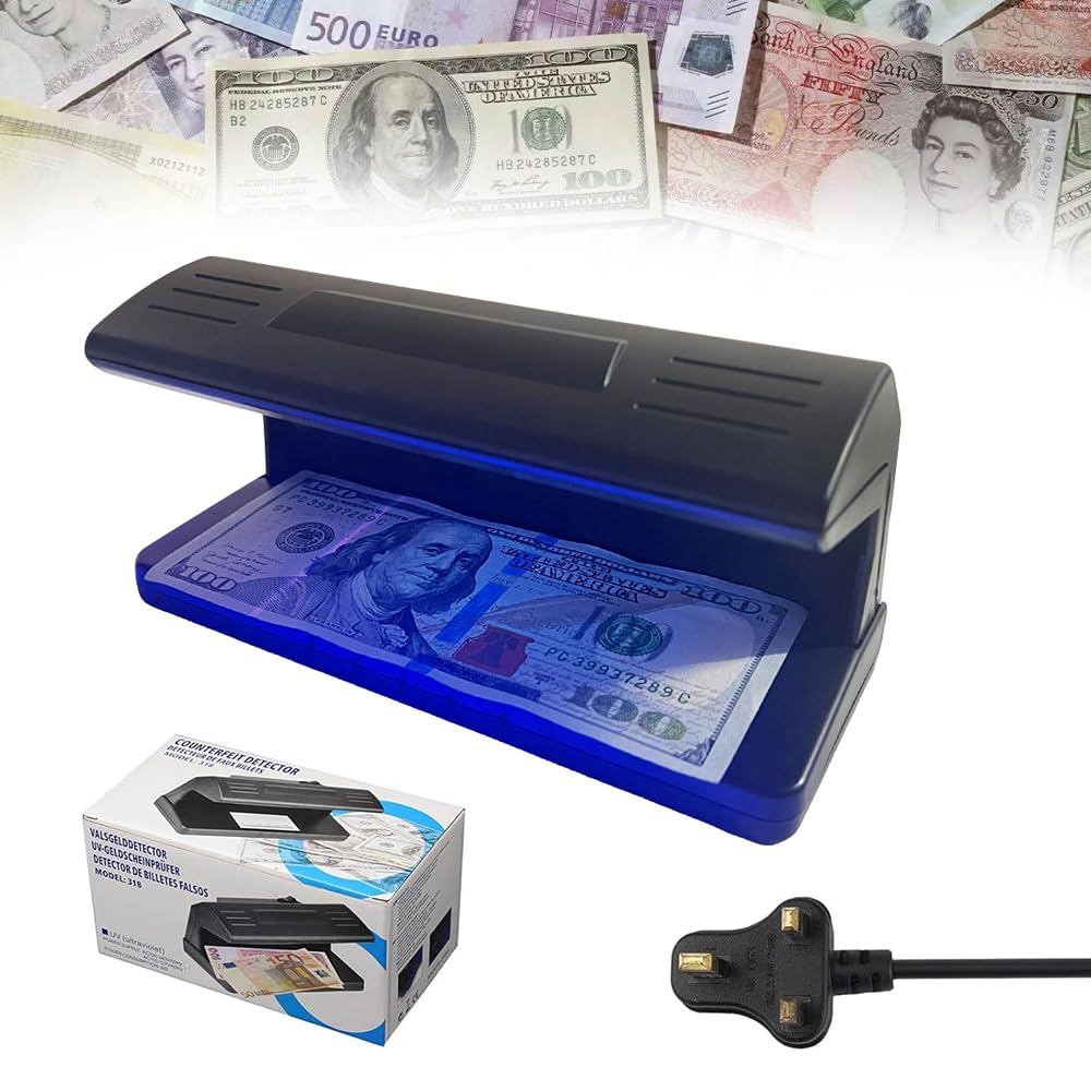 Nzkeuf Note Checker UV Light, Counterfeit Money Detector, Money Checker Machine, UK Plug Checks Notes, Machine for All Businesses Individuals, Easily Spots Fake-Money