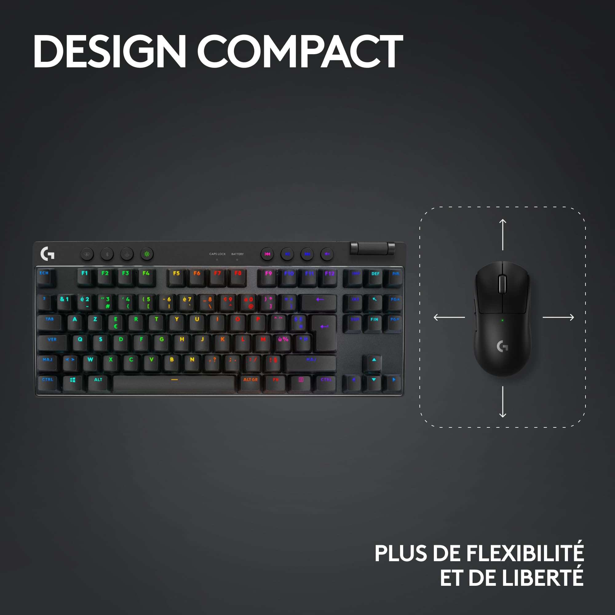 Logitech G PRO X TKL LIGHTSPEED clavier de jeu sans fil, ultra-portable, sans pavé numérique, LIGHTSYNC RVB, touches en PBT, switchs Tactile (GX Brown), AZERTY Français, PC - Noir