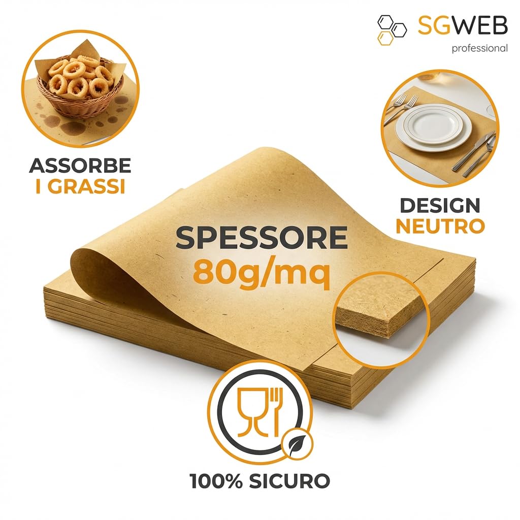 Tovagliette di Carta Paglia 30x40cm Monouso per Ristoranti e Bar - Carta Riciclata Naturale 80gr/mq - Sottopiatti Americani per Alimenti Senza Loghi, Formato Rettangolare 1000 Pezzi