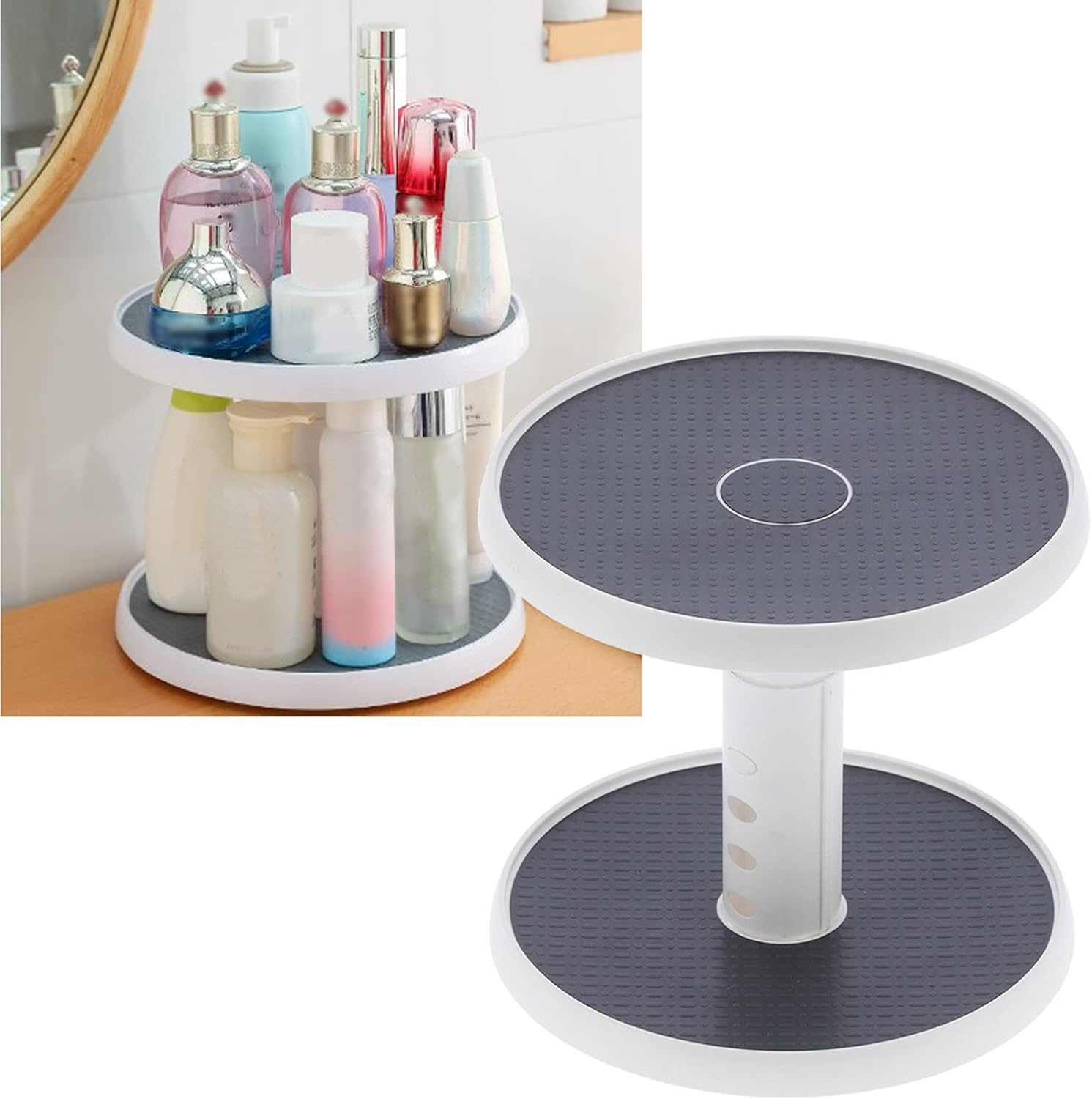 Fdit 2 Tier Rack, Kitchen Organizer, Adjustable Height Turntable, Suitable for Cabinets, Pantry, Bathroom, Refrigerator, Bedroom, Dressing Table