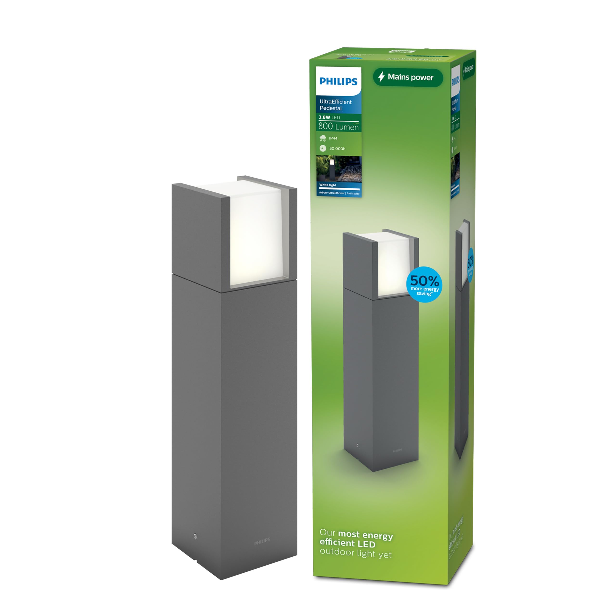 Philips Arbour Sockelleuchten für den Außenbereich, 3,8 W, 3000 K, warmweiß, wasserfest, anthrazit, IP44 wetterfest