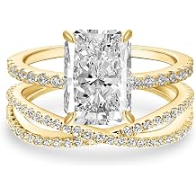 PAFIDDY 3.5CT Radiant Cut Engagement Ring Set for Women, S925 Silver X-Shaped Band 2-Piece Cubic Zirconia Bridal Wedding Ring Set