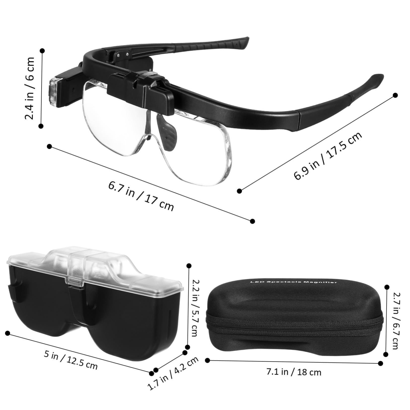 LED Vergrößerungsbrille mit Licht, Freihändig, USB, Schwarz