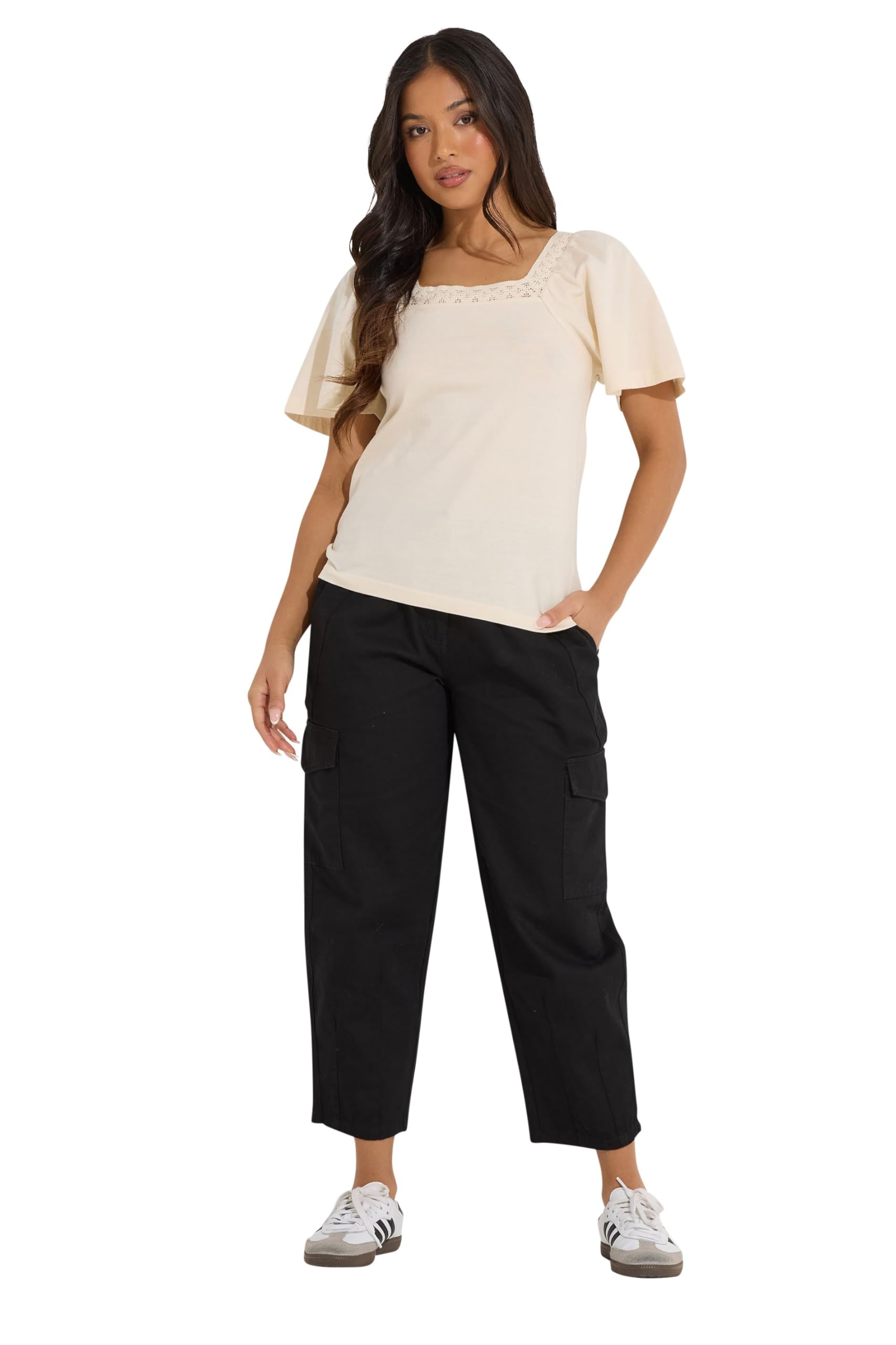 Pixiegirl Women's Black Petite Cargo Barrel Trousers In | Size: 12S