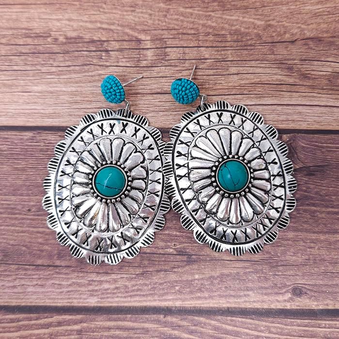 Western Concho Dangling Post Earrings Navajo (Turquoise) - Image 3