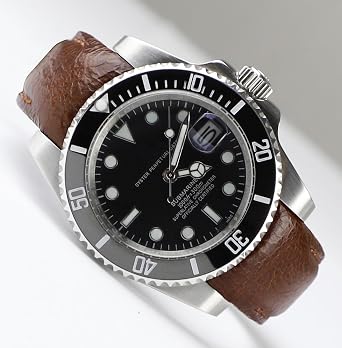 Sight Focus 20mm Curved End Retro Leather Watch Band for Rolex Submariner 40mm,Daytona 40mm,GMT-Master 40mm,Yacht-Master 40mm,Explorer I Vegetable Watch Strap Replacement