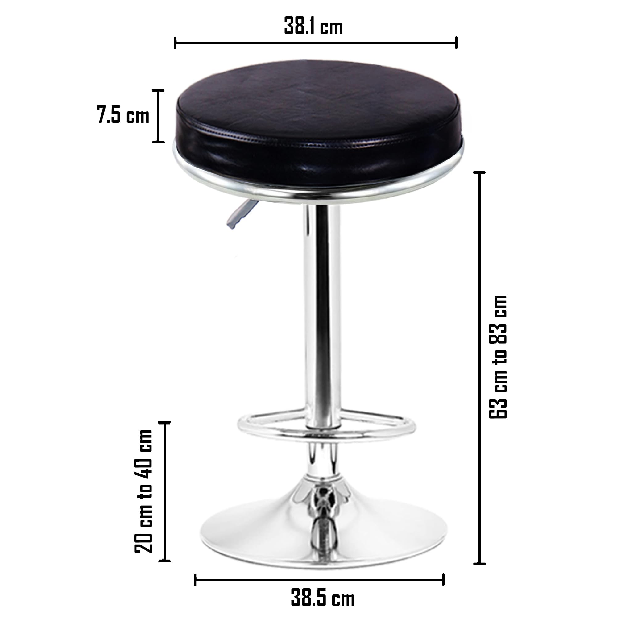 DPI Classic Leatherette Bar Chair | Adjustable Height & 360° Swivel Revolving Stool with Footrest | Ideal for Kitchen Island, Dining, Office & Shops | (Black) 2