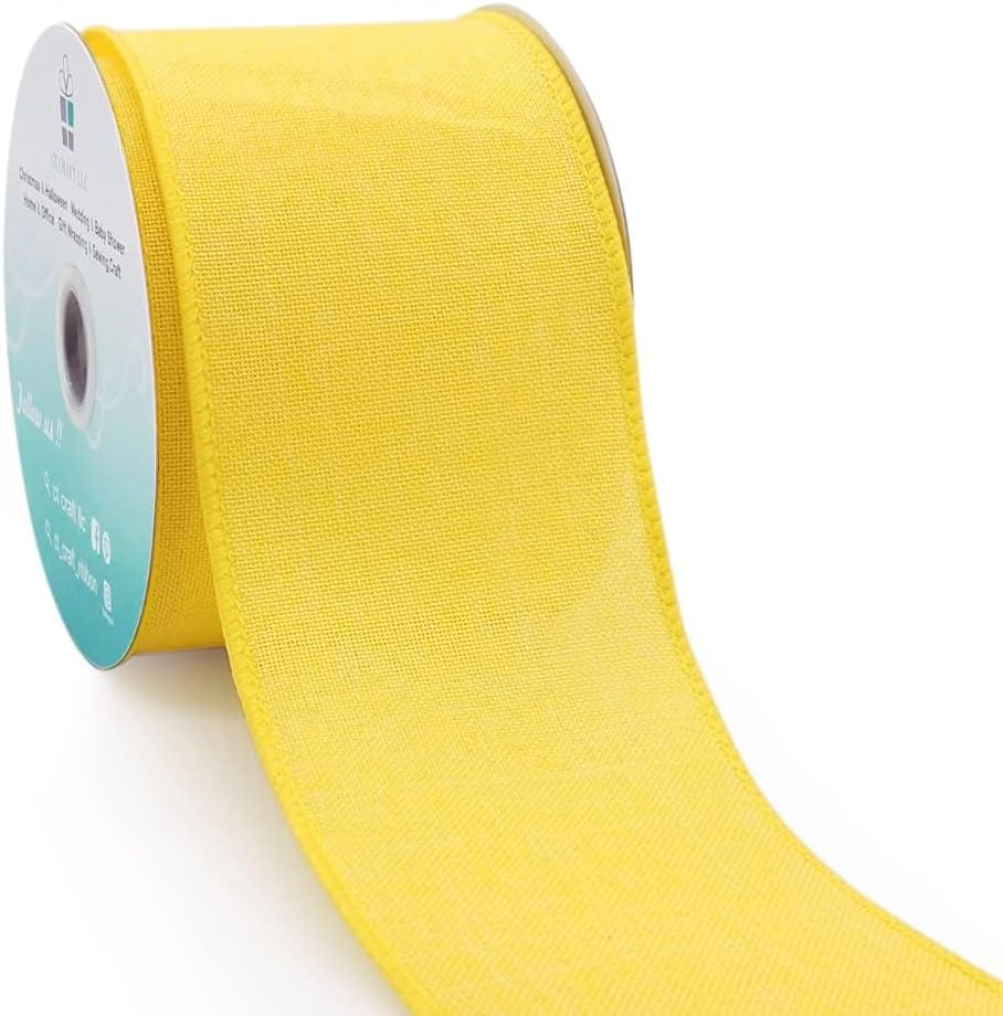 CT CRAFT LLC Cinta de tela de arpillera con alambre de 2.5 pulgadas x 10 yardas, color amarillo para Navidad, decoración de boda, envoltura de