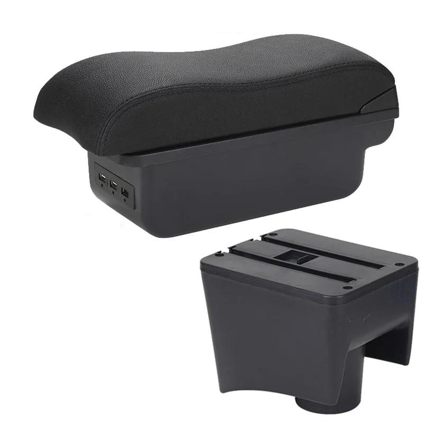 NOHEEU Car Armrest Box 2012-2018 Storage Curved Surface Leather For POLO Mk5 6R For Vento(B2 Black line 3USB)
