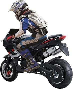 49cc 4-Stroke Motorcycle,Kids Dirt Bike Gas Pocket Motorbike Gas Pocket Bike Mini Motorcycle with Front Rear Disc Brakes, Racing Max Speed 25MPH Dual Headlights Fast Arrival Black