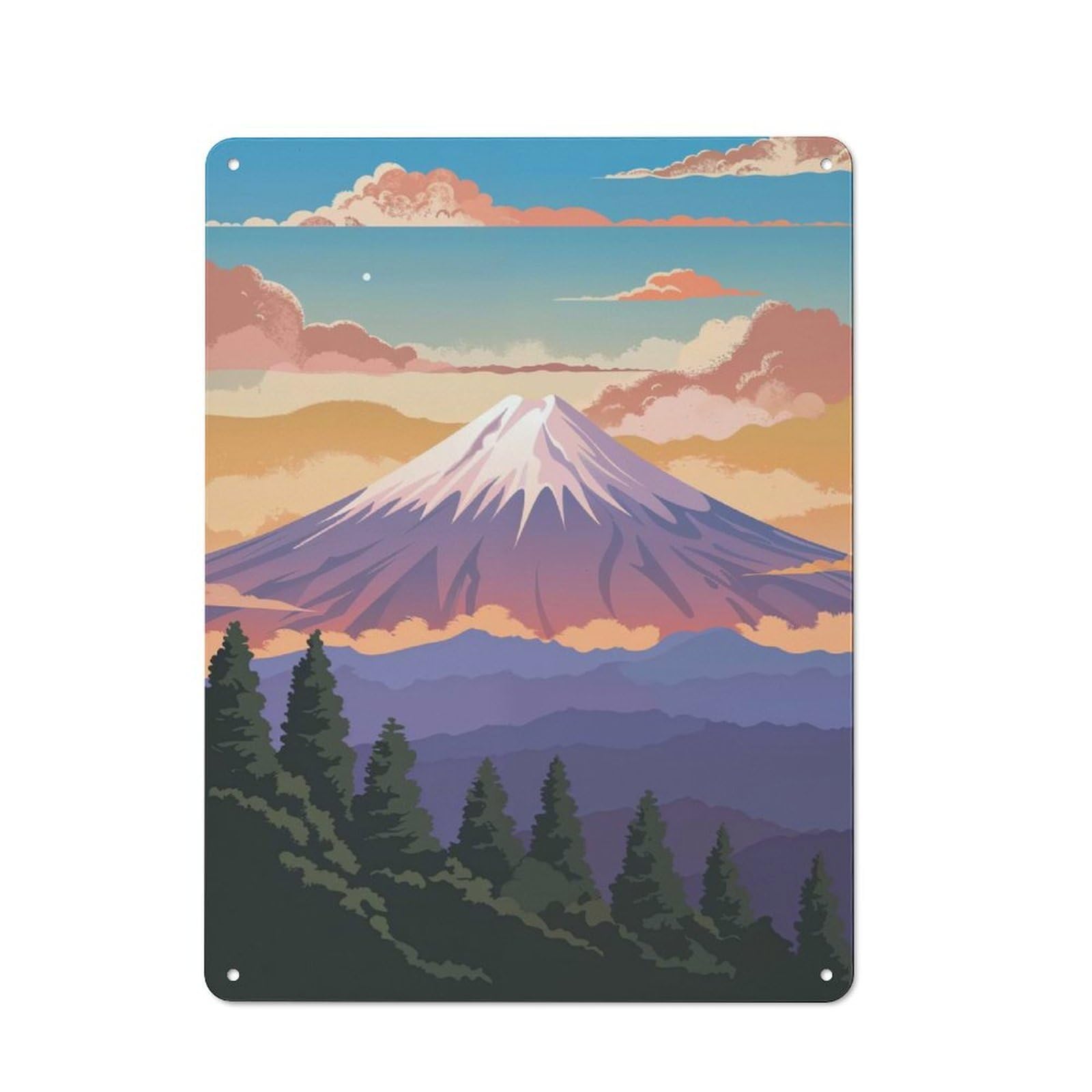 Junmoney Mount Fuji Sunset Vintage Tin Sign 40X30cm Featuring For Workshop Wall, Gift For Metal Sign Collectors During The Christmas Season