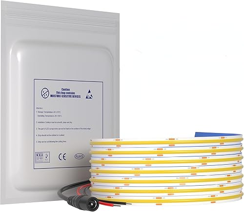 Miniatura 8 de MALIGAZA Cinta de luz LED COB flexible de 12 V, 3000 K, color blanco cálido, 480 LEDsm 16.4 pies16.4 ft CRI90, cinta de luz de alto brillo para