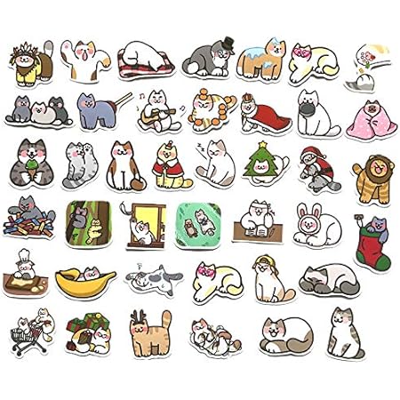 Amazon Co Jp Crean ステッカー 猫 40枚セット かわいい おしゃれ 防水 シール ノートパソコン スマホ ヘルメット スーツケース ノートなど適用 車 バイク