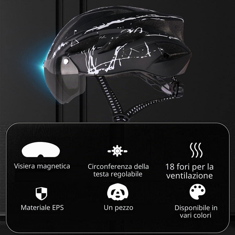 Casco da Ciclismo Casco Protettivo per Uomo Adulto e Donna con Visiera Magnetica (Blu nero)