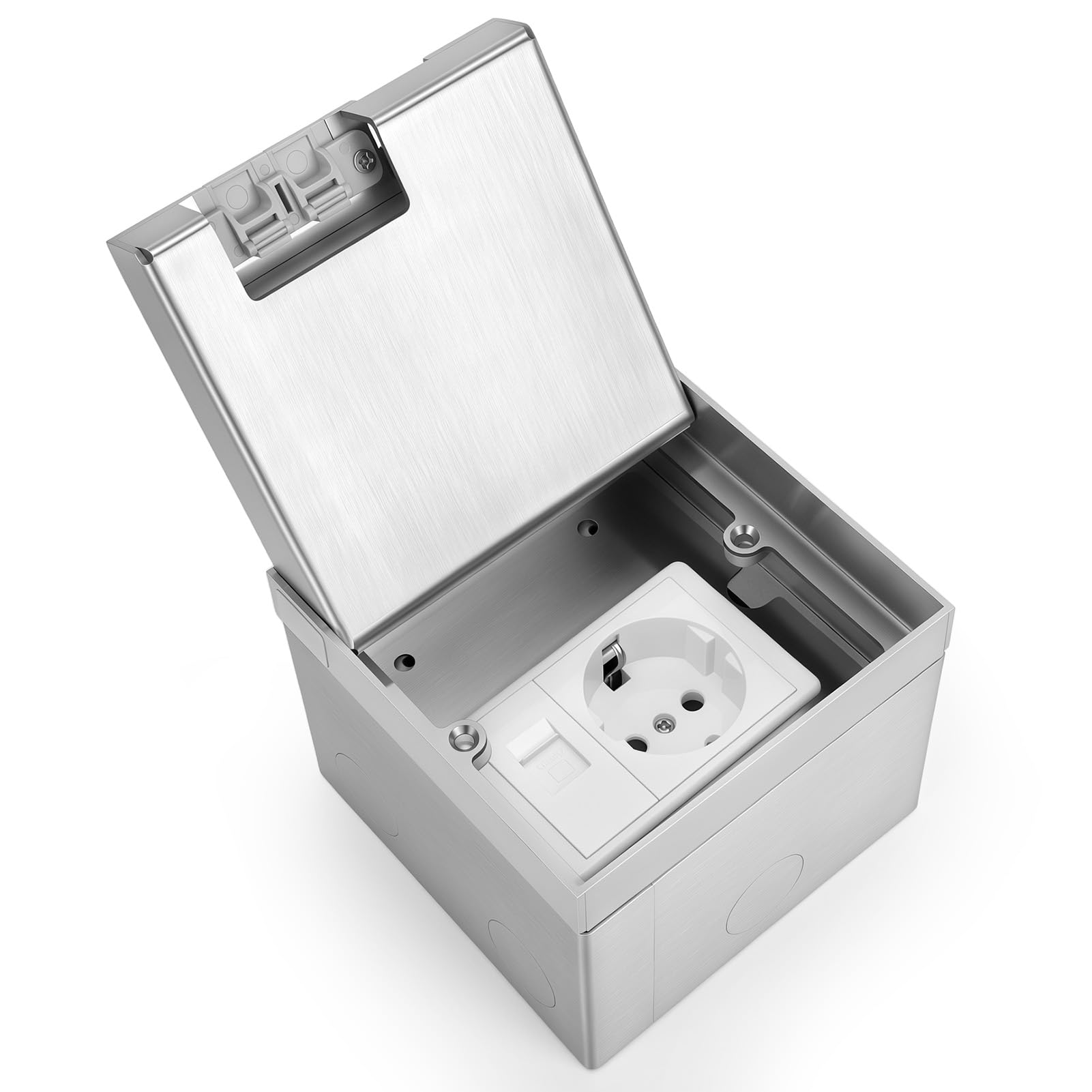 Kit scatola pavimento, prese pavimento in acciaio inossidabile Presa pavimento incasso con porta per cavo di rete e spina europea, scatola pavimento per casa