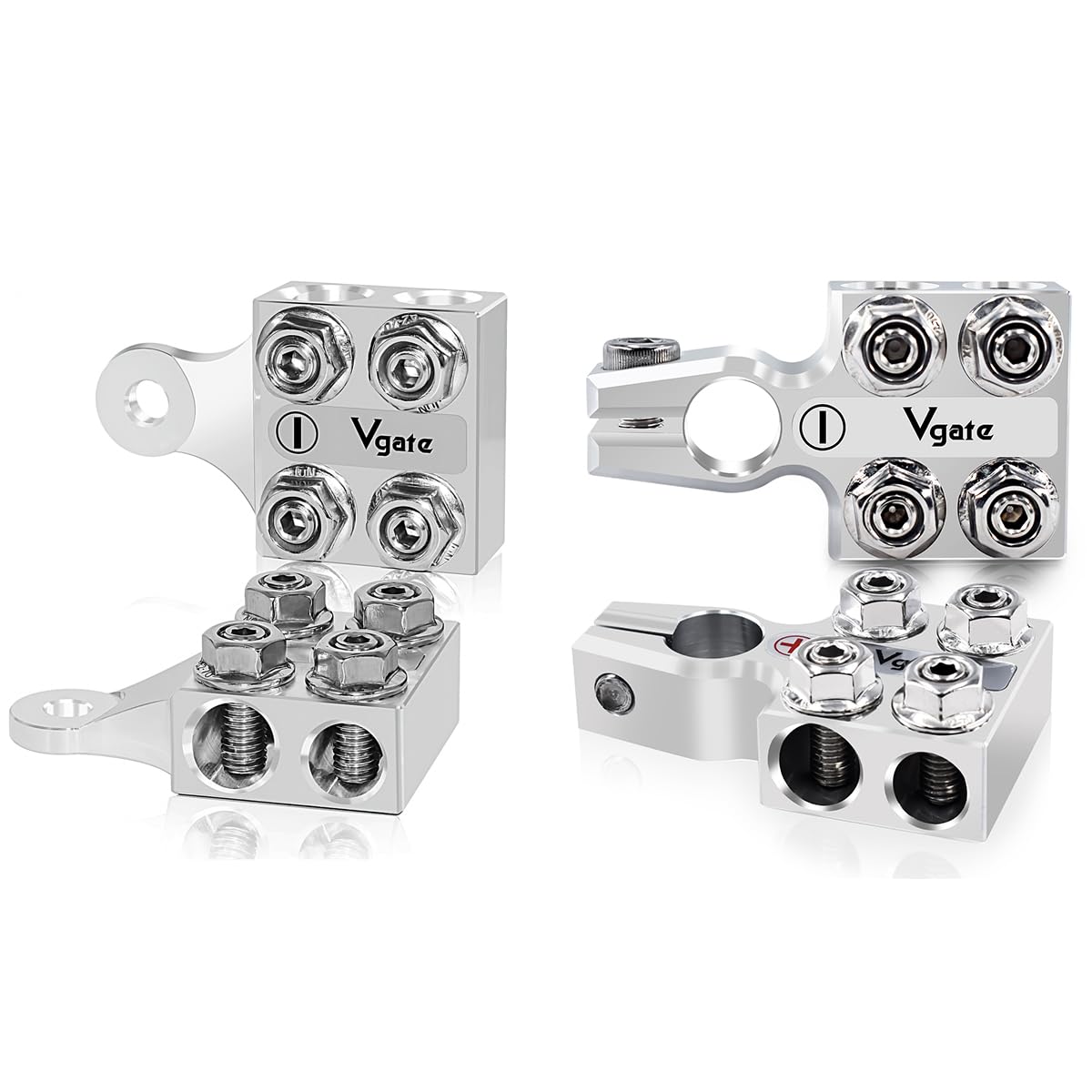 Vgate 8Way Battery Terminal Block & Connector for Lithium or Lead Acid Battery (M8 & 5/16'-18) & SAE/DIN/EN Tapered Top Post