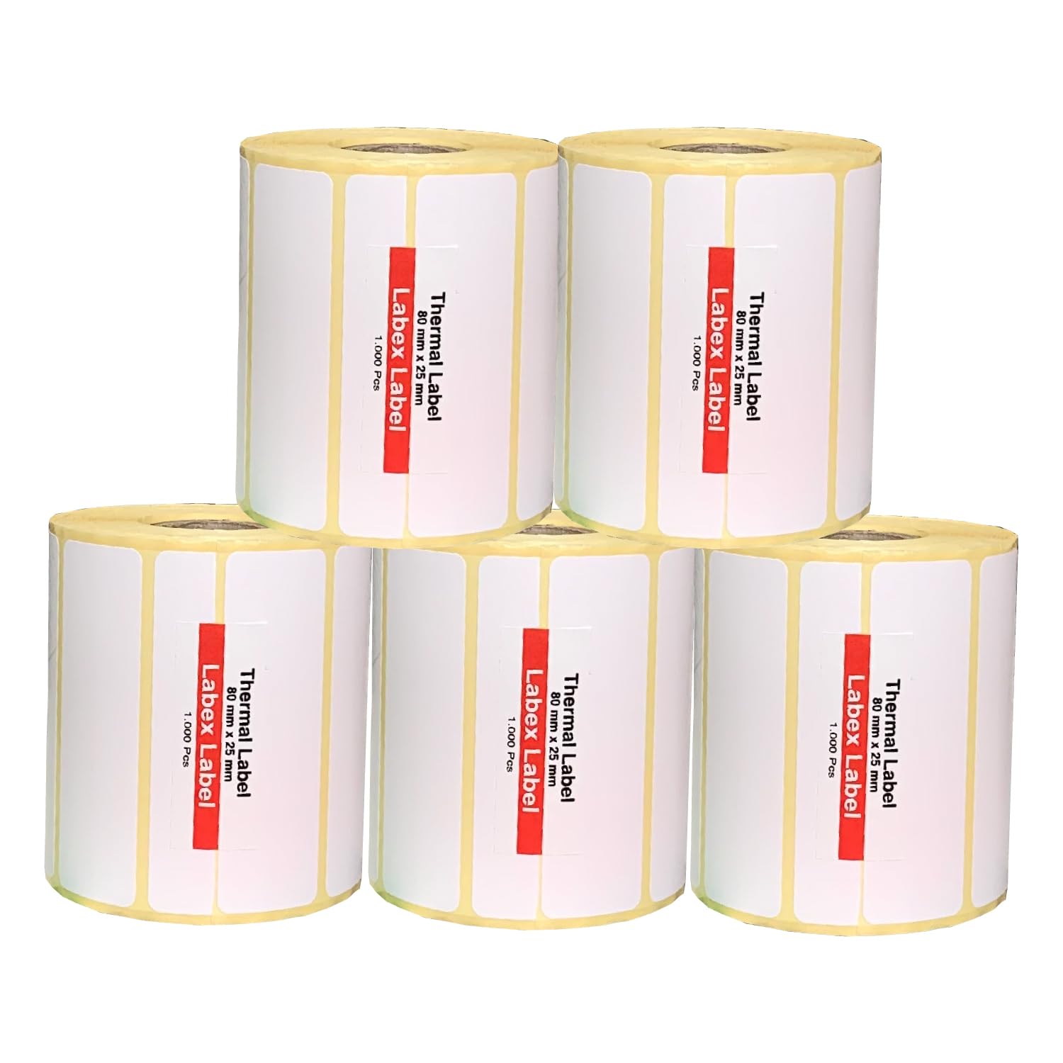 Etykiety termiczne 80x25 mm na rolce – Etykiety Termiczne Cenowe Opakowanie Zbiorcze – 5 rolek 5000 etykiet – Bez taśmy – TSC Godex kompatybilne – Labex Label