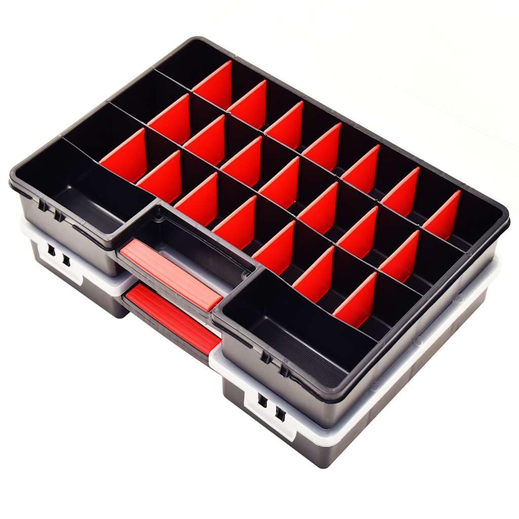 Cajas surtidas 2 unidades con divisores ajustables, 460 x 325 x 80 mm, plástico, organizador para tornillos, piezas pequeñas, caja de herramientas con asa