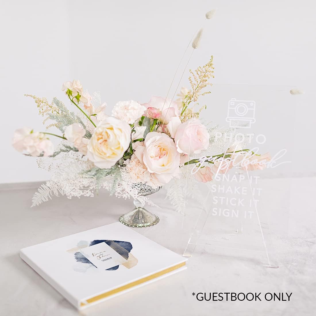 Andaz Press Personalized Wedding Guestbook with Gold Accents, Watercolor Color Block White Guest Sign in Guest Registry 120 Pages 8.5 X 8.5 Memories Book for DIY, Scrapbook, Photo Album