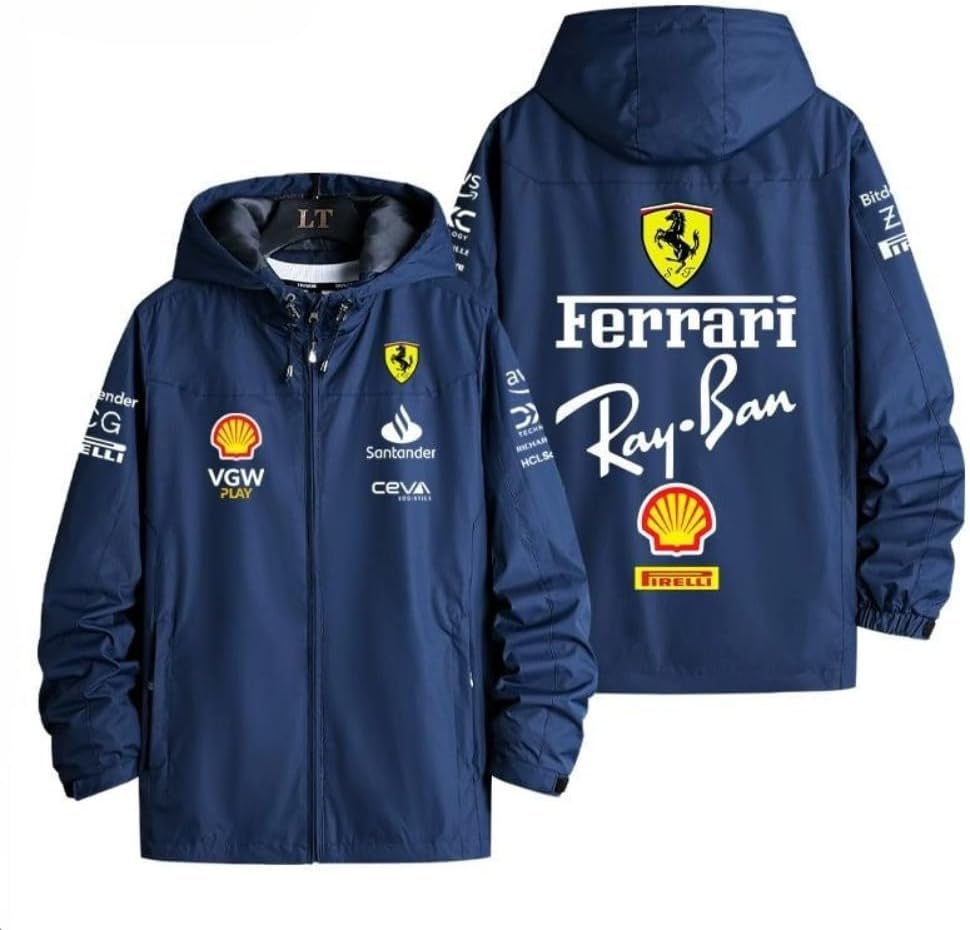 F 1チームフォーミュラレーシングジャケット秋冬服フード付きジャケット (ネイビー2,L（春・秋）) [並行輸入品]