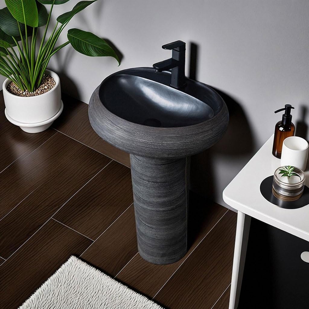 Bathroom Countertop Vessel Sink Outdoor Pedestal Basin Ceramic Integrated Floor-standing Wash Household Pedestal Sink Vanity