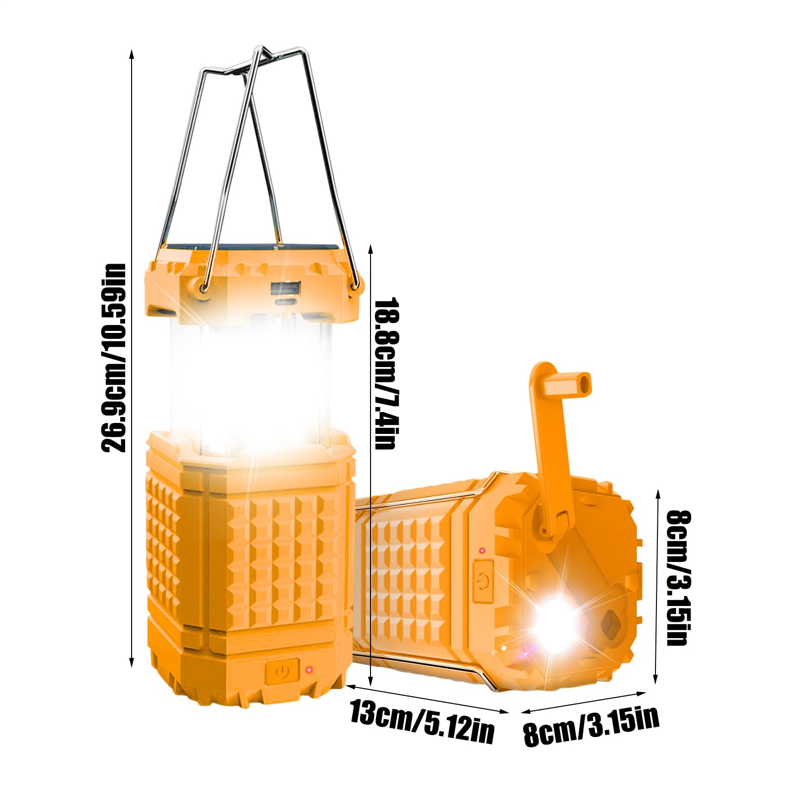 Lampada Solare da Campeggio Lanterna a manovella pieghevole impermeabile | Luce LED Ricaricabile USB da Esterno per Pesca Spiaggia Barbecue Arrampicata Giardino Cortile Terrazzo
