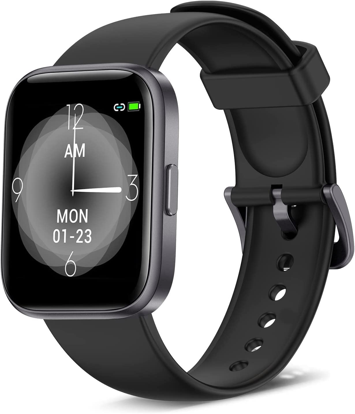 Inteligentny zegarek Fitness Tracker, z monitorem snu, 1,7-calowym ekranem dotykowym, wodoodpornym smartwatchem 5 ATM, licznikiem kroków dla kobiet, mężczyzn, dzieci (Color : Black)