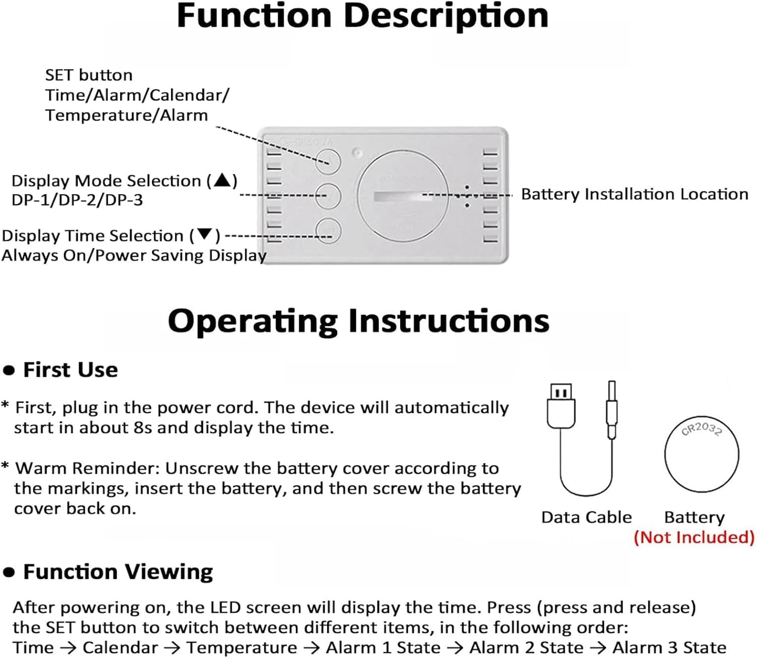 Wecker mit mechanischer LED-Anzeige, Abschaltspeicher, Nachtstromsparmodus für Zuhause und Büro, leicht ablesbare Zeit, Batterie-Backup