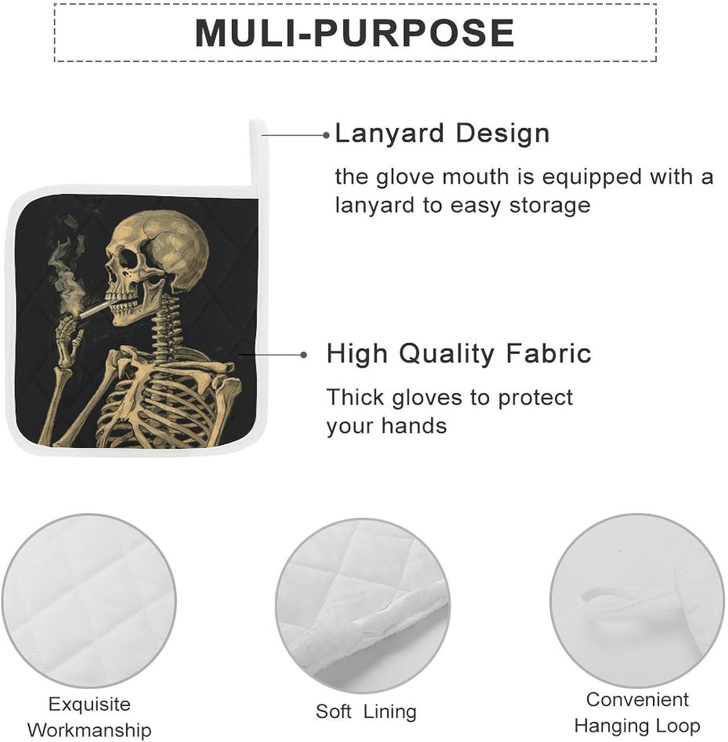 A Skeleton with Burning Cigarette Polyester Heat Resistant Pot Pad Non Slip Anti Scald Hot Dish Mat Reusable Table Protector for Kitchen Hot Pot Mat Wear Resistant Heat Proof Table Pad for Countertop