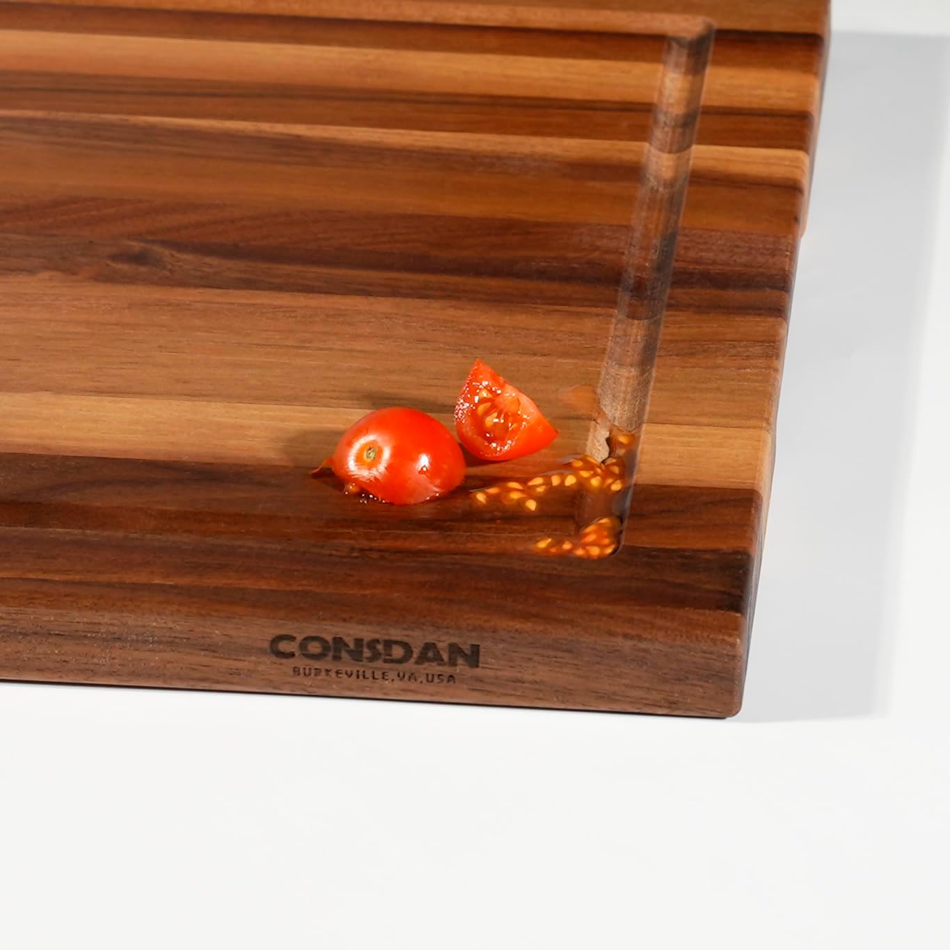 CONSDAN Wood Cutting Board for Kitchen, 16 x 12, USA Grown Solid Black Walnut Hardwood, Edge Grain, Chopping Board, Butcher Block with Juice Groove, Prefinished with Food-Safe Oil, 3/4" Thick