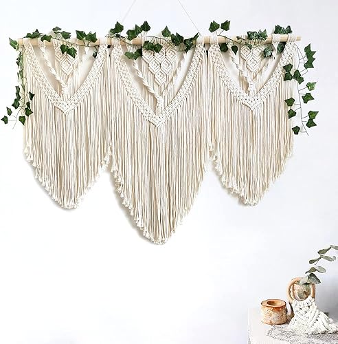 guzhiou Tapiz grande de macramé para colgar en la pared, decoración de pared de macramé, elegante tapiz bohemio hecho a mano, decoración del hogar