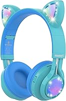 Vista 1 de Riwbox Kids Headphones, CT-7S Cat Ear Bluetooth Headphones with LED Light, 85dB Volume Limiting, Over Ear with Microphone for Laptop/PC/TV