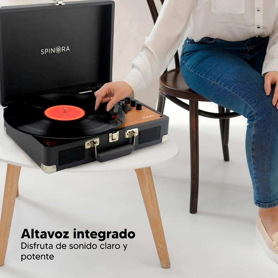 SOGO Tocadiscos Vinilo Bluetooth con Altavoz Integrado Reproduce 33 45 78 RPM - Tocadiscos Retro Moderno con Altavoz Interno - Toca Discos Vinilo Portátil con Diseño Compacto y Elegante