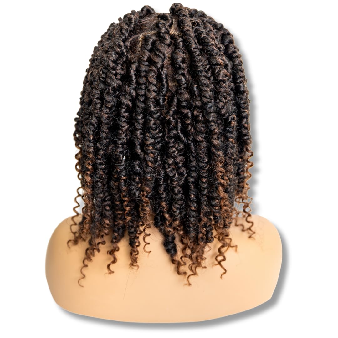 PIB 12'' Single Full Lace Wig Spring Twist Square Parted Knotless Braided Wigs for Black Women Synthetic Lace with Natural Baby Hair (#1B30 Off Black