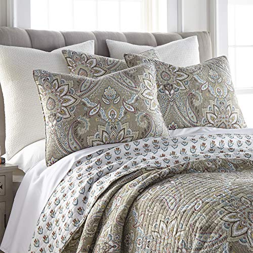 Levtex Home - Kassandra Quilt Set - King Quilt (106X92In.)+ Two King Pillow Shams (26X20In.)- Medallion - Taupe, Beige, Cream, Teal, Red And Green - Reversible - Cotton Fabric #TOP1