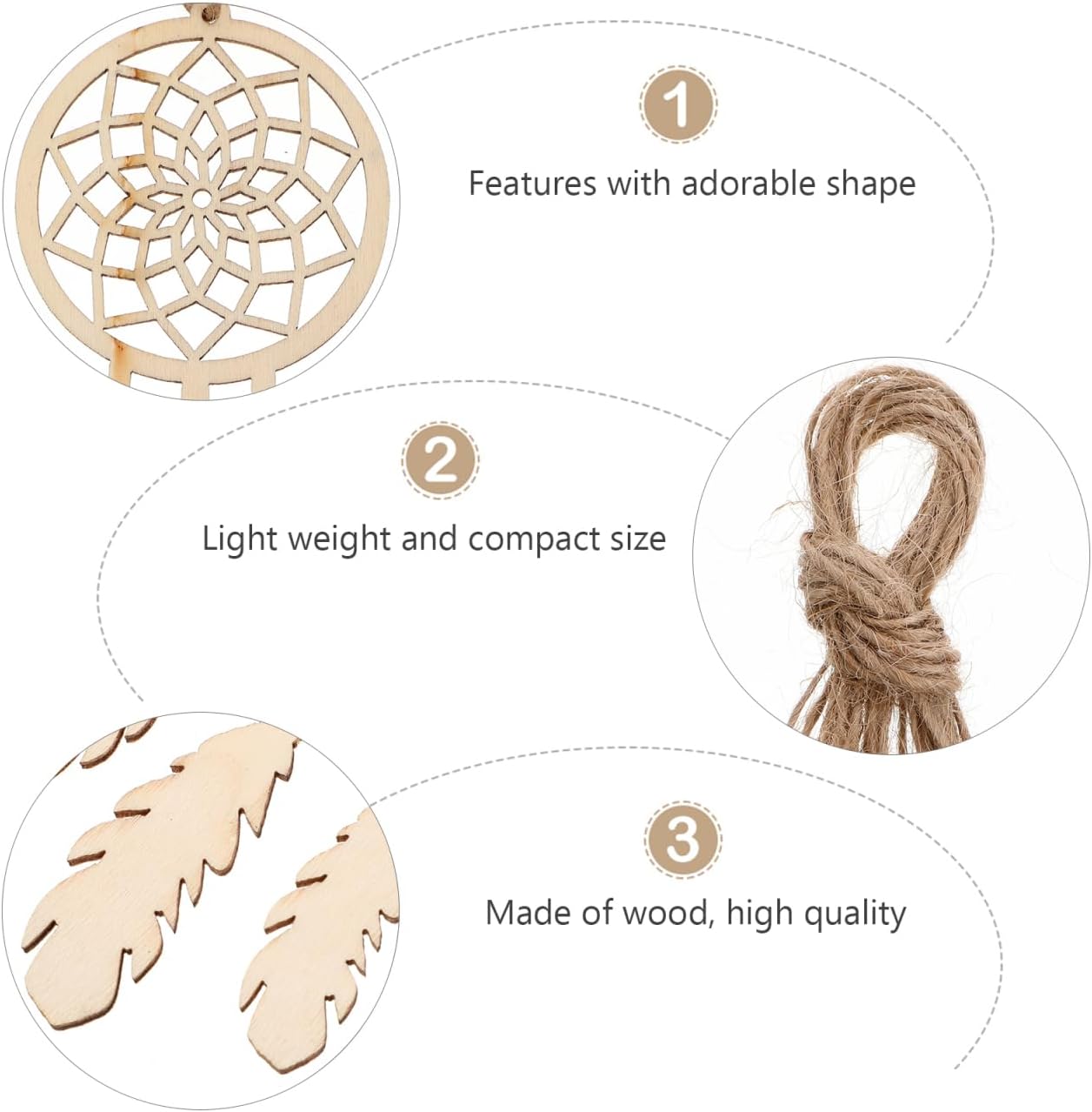 EXCEART Unfinished Wood Dream Catcher 40Pcs Wooden Dreamcatcher Dream Catcher Ornaments Homemade Wood Shape Embellishments - Image 5