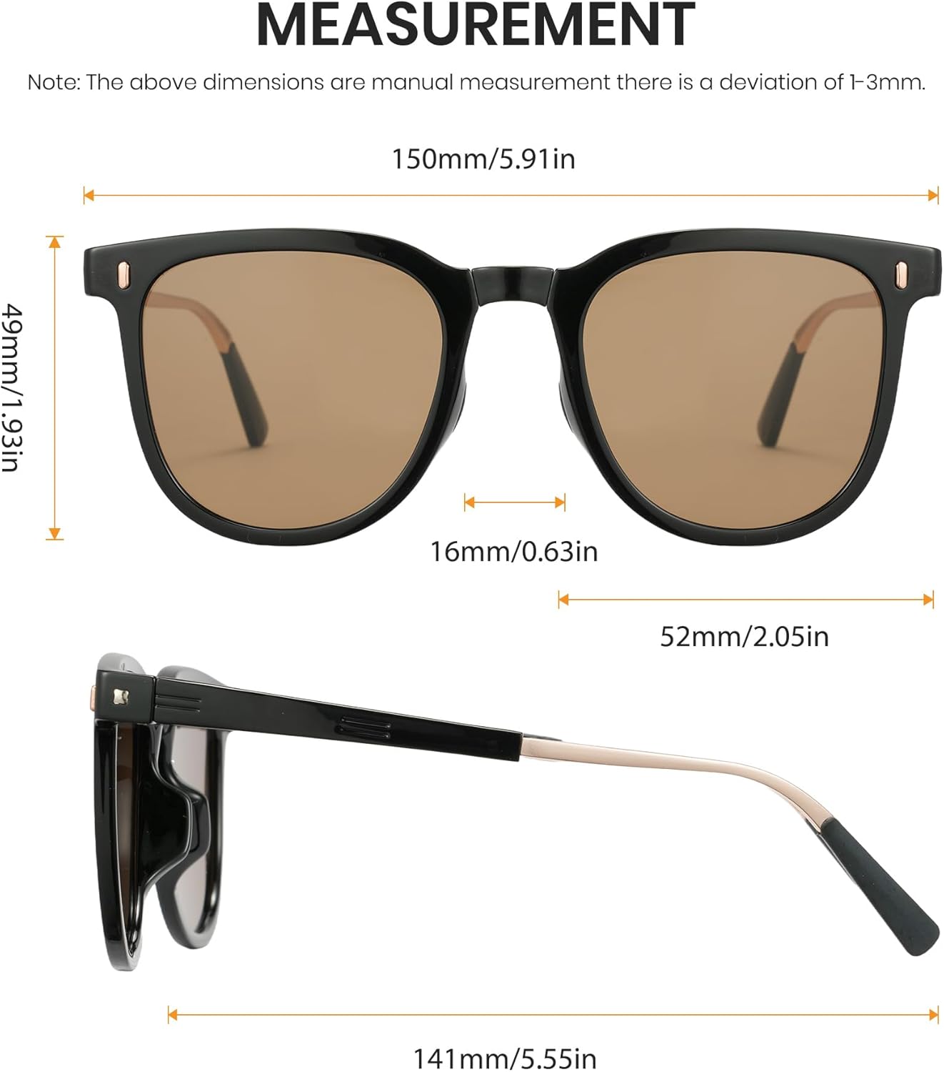 Cyxus Foldable Polarized Sunglasses for Women Men, 24g TR90 Trendy Square 99.99% UV Protection Beach Driving Outdoor P1577