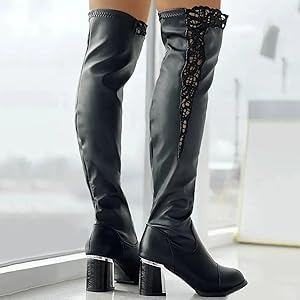 ■限定品■[LEEY] PUFFER HIGH BOOTS BLACK/BEIGE jsaierl Women's Over The Knee Thigh High Boots Chunky High