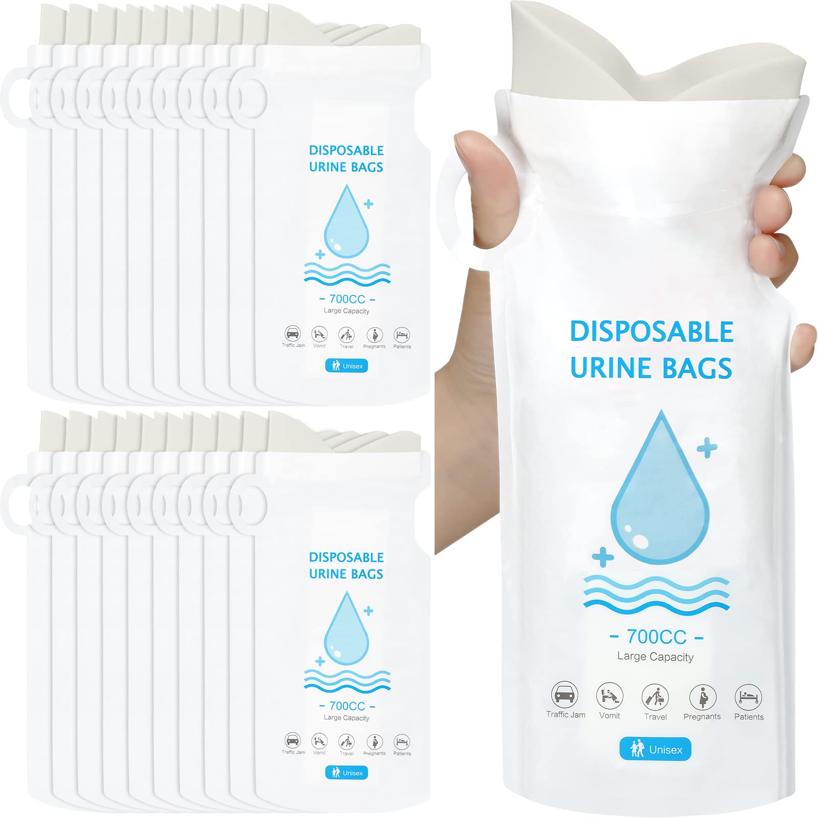 Sosation 48 Pack Einweg-Urinalbeutel 700 ml, tragbarer Camping-Urinbeutel, Notfall-Urinbeutel, Reise-Urinbeutel, Unisex-Urinbeutel Erbrochener Beutel für Reisen Stau, Wandern, Schwangere, Patient