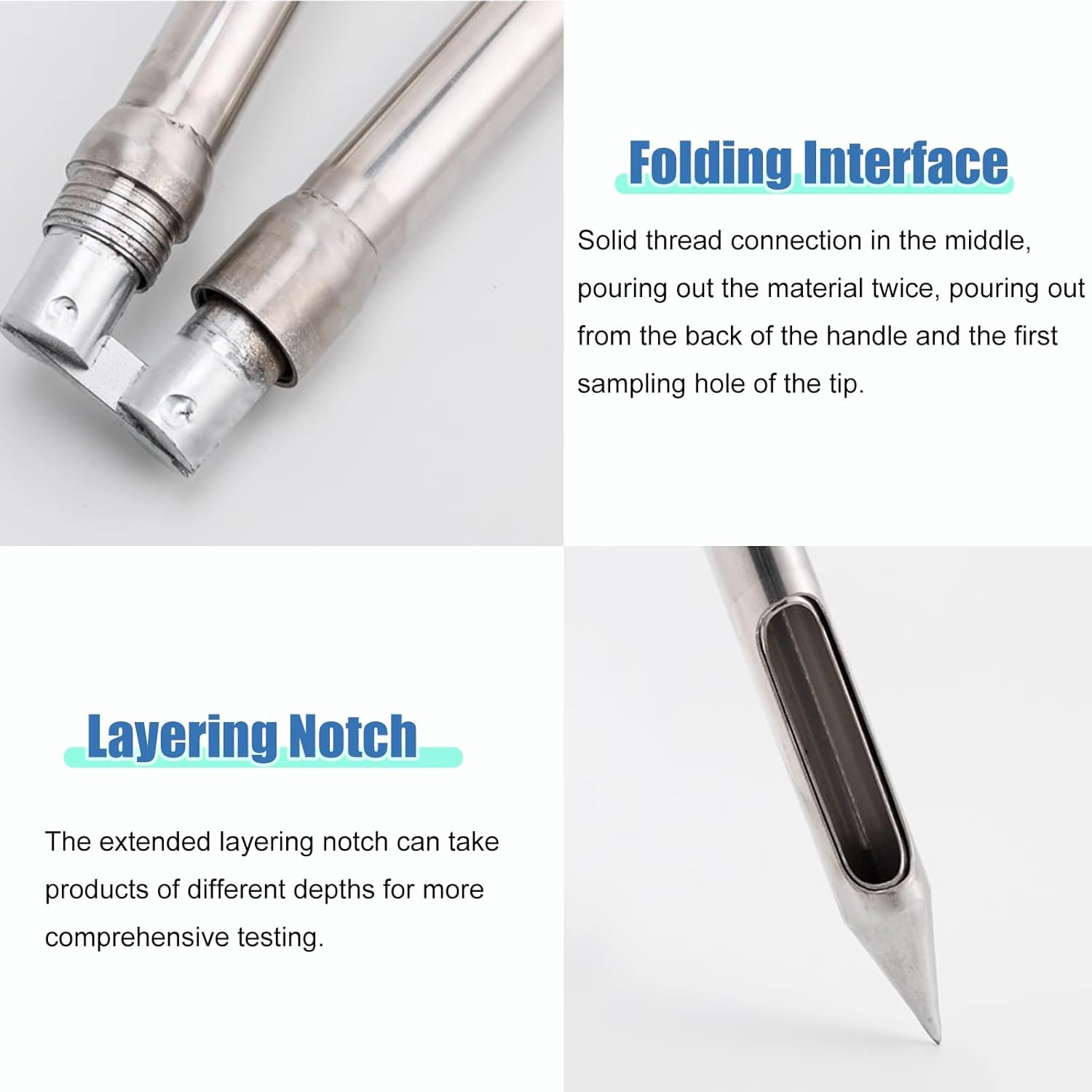 Foldable Soil Grain Probe Sampler, 1.5-4m Stainless Steel, Double Handle Rotatable Probe for Accurate Grain Powder Sampling, Ideal for Agriculture and Gardening