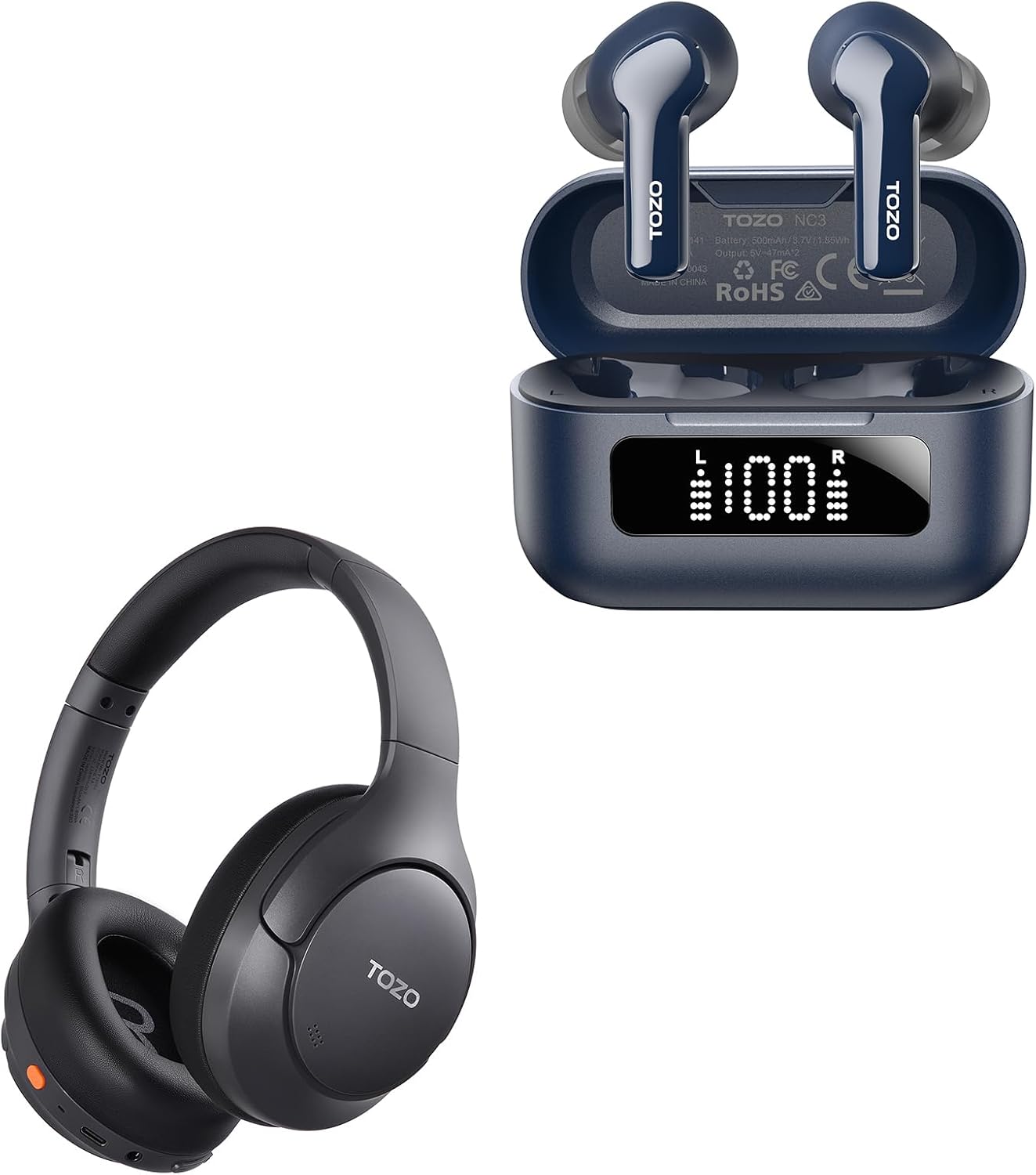 TOZO HT3 Hybrid Noise Cancelling Headphones, 90H Playtime Spatial Audio AI Chat with 5 Mics，NC3 Hybrid Active Noise Cancelling Wireless Earbuds with 6 Mics AI Clear Call Ear Buds
