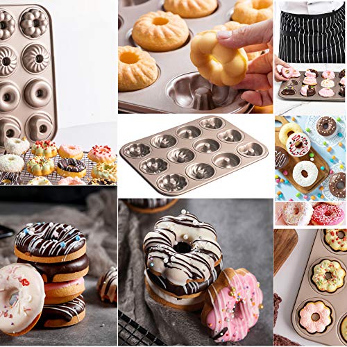 Iprotech Donut Pan, 12-Cavity Non-Stick Carbon Steel Cake Bagel Baking Doughnut Mold For Oven Baking #TOP3