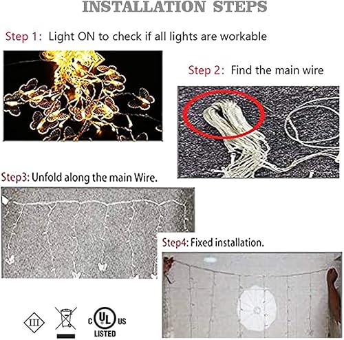 Miniatura 6 de Cortina de mariposa con enchufe USB, 8 modos, 120 luces LED de 19.7 pies con control remoto, alambre de cobre impermeable para dormitorio, patio,