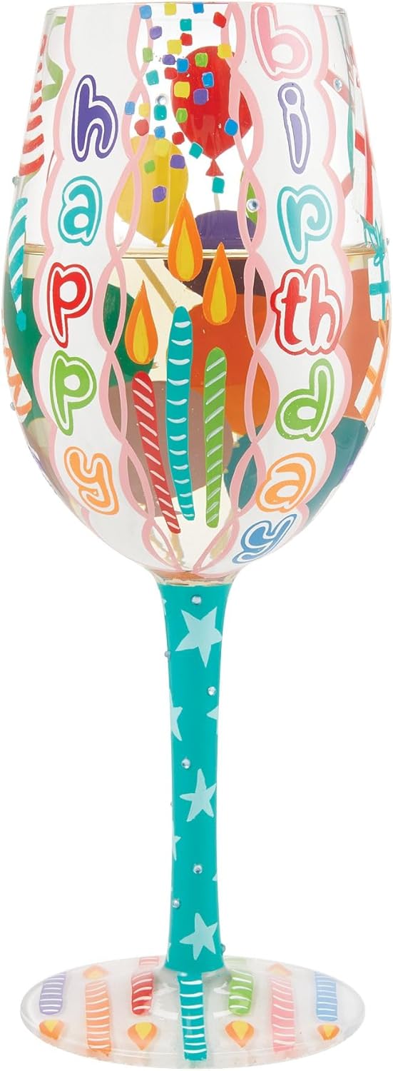 Enesco Lolita Designs Happy Birthday Blast Hand-Painted Artisan Wine Glass, 15 Ounce, Multicolor - Image 2