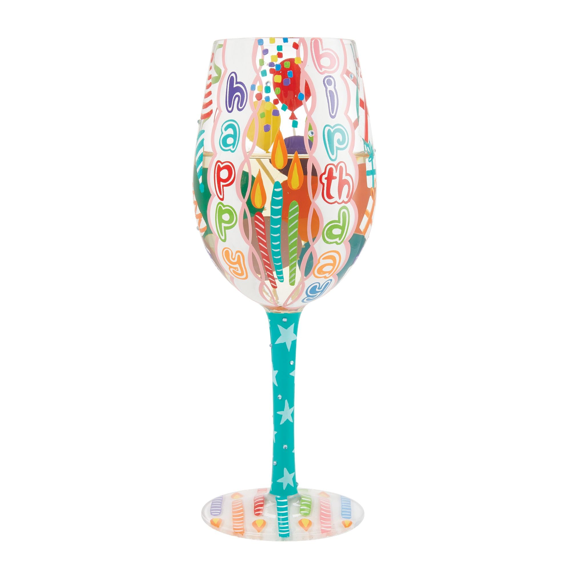 Enesco Lolita Designs Happy Birthday Wine Glass - 15 Oz Hand-Painted Artisan Glass