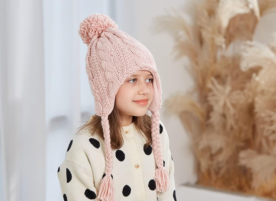 Moon Kitty Girls Knit Hats Winter Fleece Lining Skiing Winter Caps with Warm Ear Flap: Clothing, Shoes & Jewelry