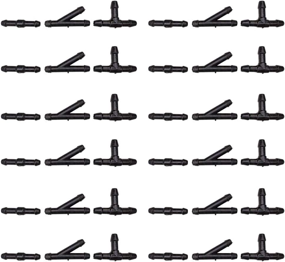 36Pcs Windshield Water Hose Connector,BUENNUS Car Windshield Washer Hose Connector 2-Way I Type 3-Way T/Y Type Nozzle Connectors Black Universal Windshield Wiper Fluid Tubing Pipe Fitting Splitter