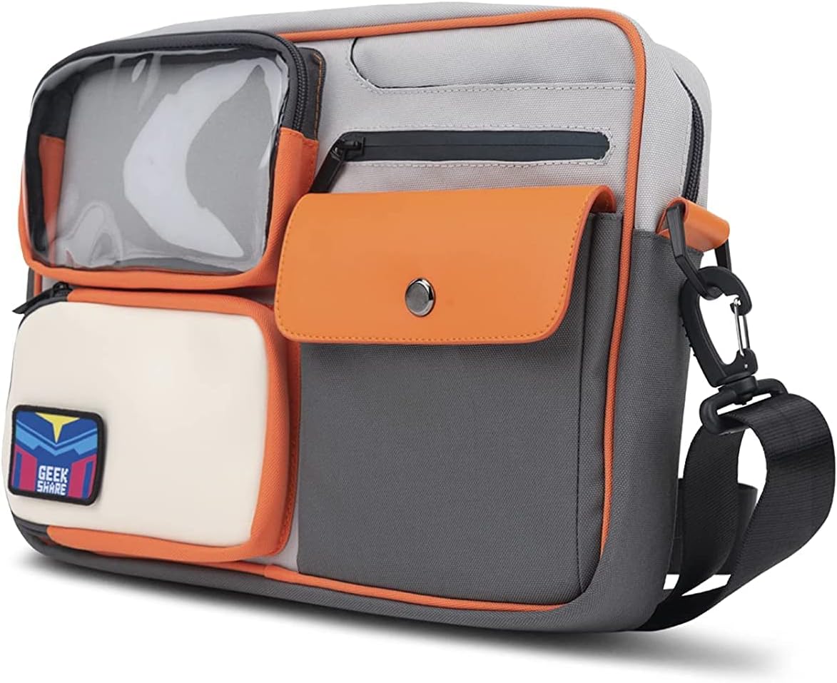 Geekshare Large Capacity Multifunctional Switch/Oled Travel Carrying Case-Color Contrast Vintage Messenger Bag Compatible With Nintendo Switch-Portable Storage For Switch Game Accessories (Grey)