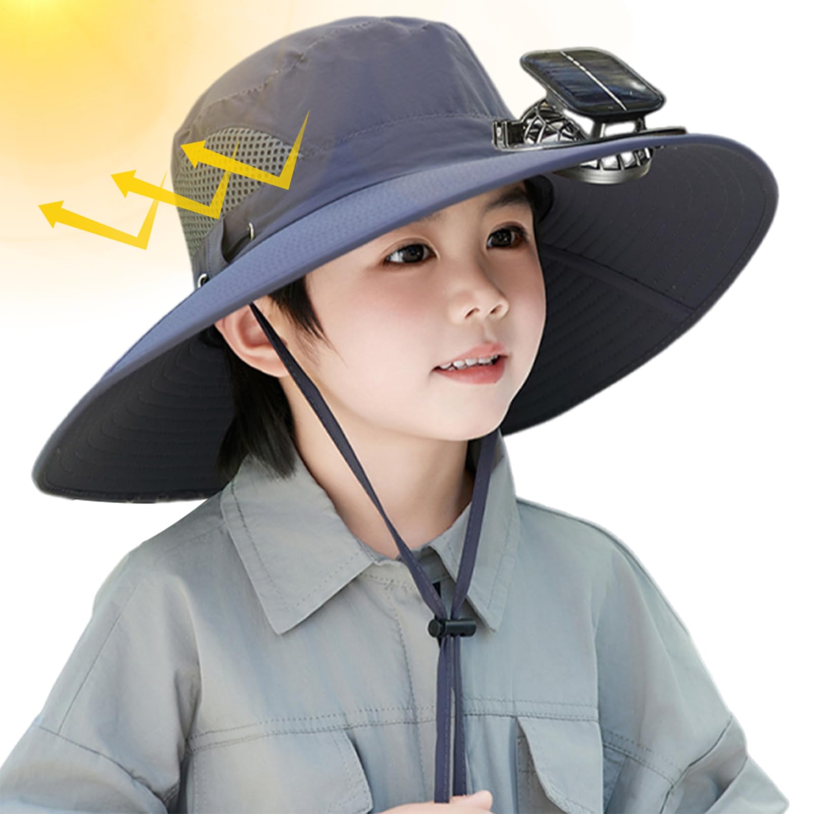 Cappello solare con ventola - Cappuccio di raffreddamento integrato, sole traspirante ad asciugatura rapida, scudo UV leggero regolabile, portatile per sport all'aria aperta, giardinaggio