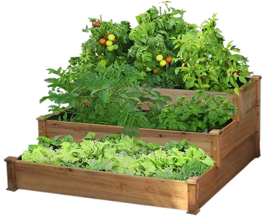 3 Tiered Cedar Raised Garden Bed Kit Wooden Elevated Planter Box for Vegetables/Flower/Herb/Fruits